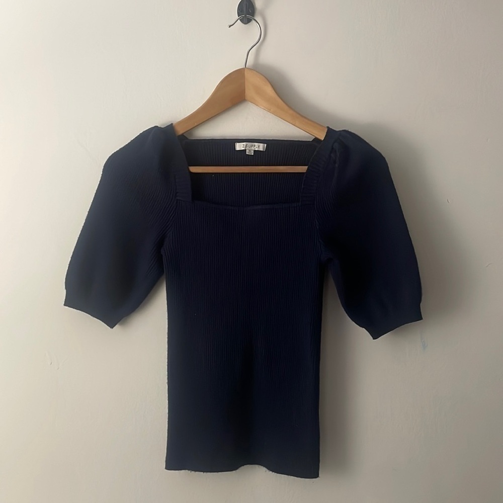 Z Supply Navy Blue Puffy Sleeves Top Sz XS